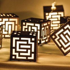 Serie 10 luci LED box legno - atmosfera - feste - Natale