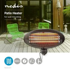 Riscaldatore da patio 2000 W | 3 Impostazioni di Calore | Montabile a parete | IP34 | Nero